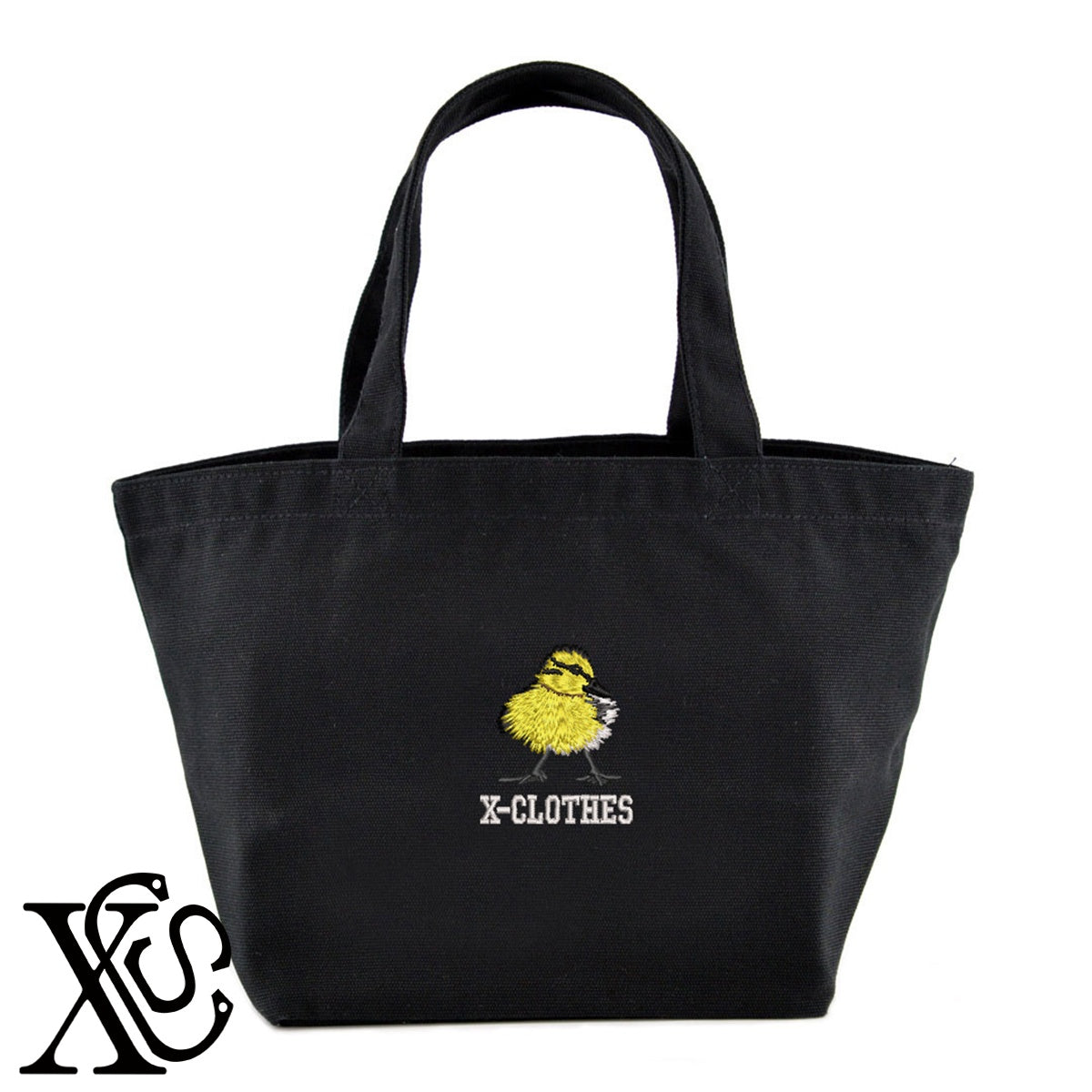 雛鴨2柄 刺繍 キャンバス生地 ランチ ミニ トートバッグ レディース メンズ【X-CLOTHES】オリジナル グッズ 刺繍 ワンポイント 雑貨【b Black Camel】【g Natural Gray】 【6動物鳥魚-家鳥】