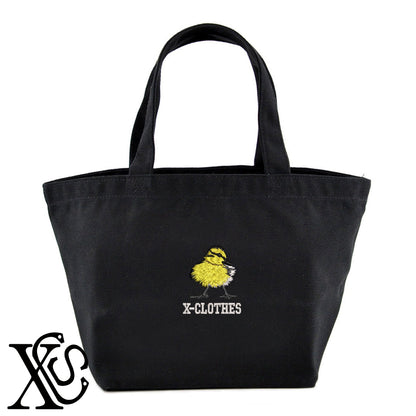 雛鴨2柄 刺繍 キャンバス生地 ランチ ミニ トートバッグ レディース メンズ【X-CLOTHES】オリジナル グッズ 刺繍 ワンポイント 雑貨【b Black Camel】【g Natural Gray】 【6動物鳥魚-家鳥】