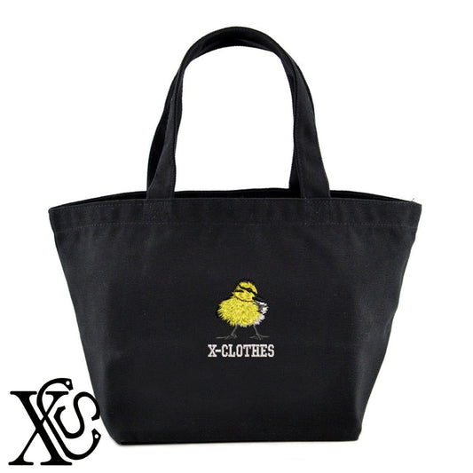 雛鴨2柄 刺繍 キャンバス生地 ランチ ミニ トートバッグ レディース メンズ【X-CLOTHES】オリジナル グッズ 刺繍 ワンポイント 雑貨【b Black Camel】【g Natural Gray】 【6動物鳥魚-家鳥】
