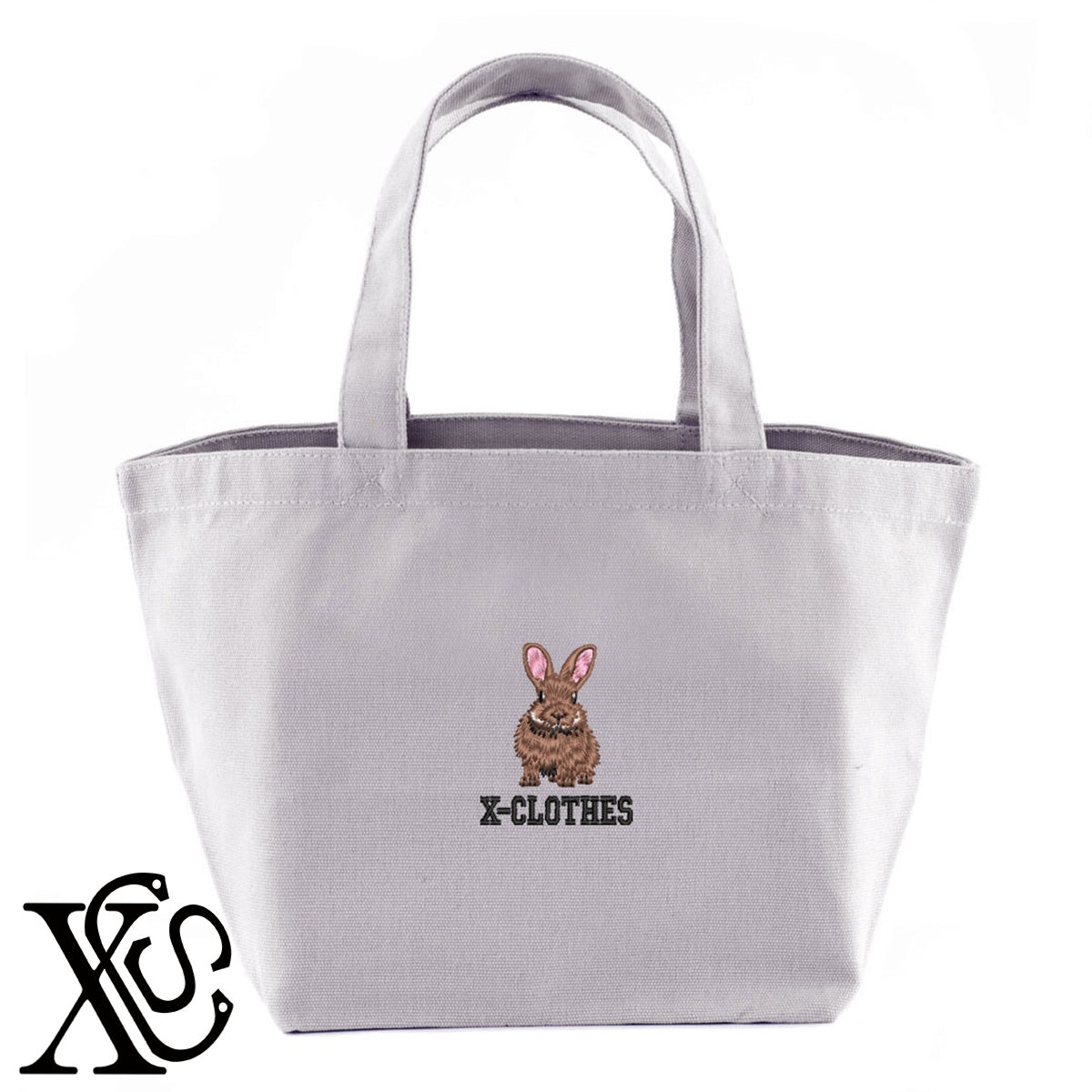 ウサギ17柄 刺繍 キャンバス生地 ランチ ミニ トートバッグ レディース メンズ【X-CLOTHES】オリジナル グッズ 刺繍 ワンポイント 雑貨【b Black Camel】【g Natural Gray】 【6動物鳥魚-小動物】