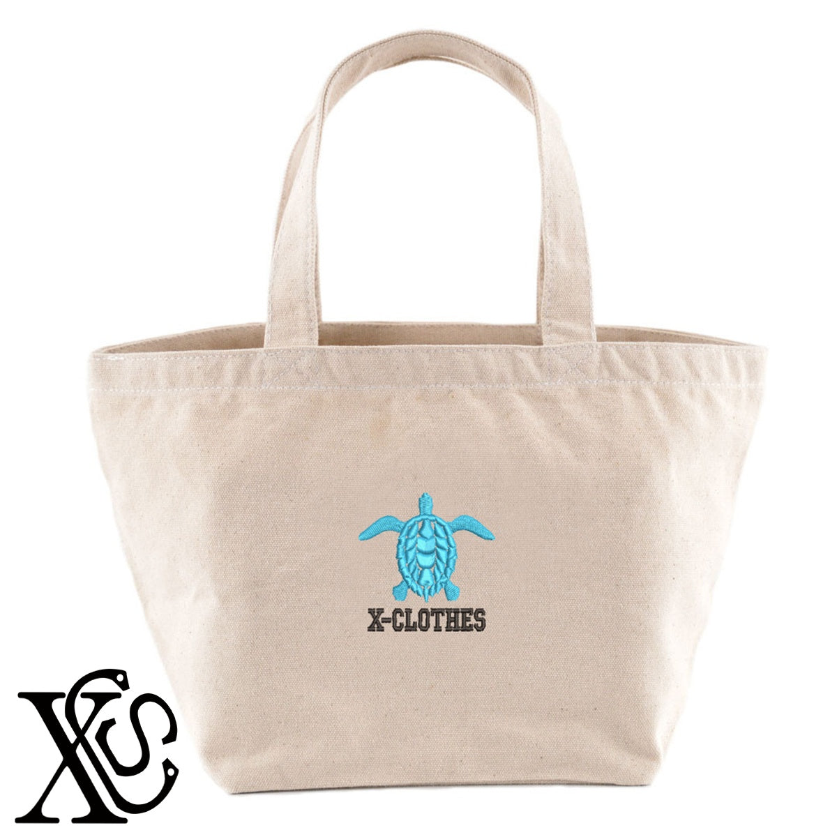 カメ2柄 刺繍 キャンバス生地 ランチ ミニ トートバッグ レディース メンズ【X-CLOTHES】オリジナル グッズ 刺繍 ワンポイント 雑貨【b Black Camel】【g Natural Gray】 【6動物鳥魚-小動物】