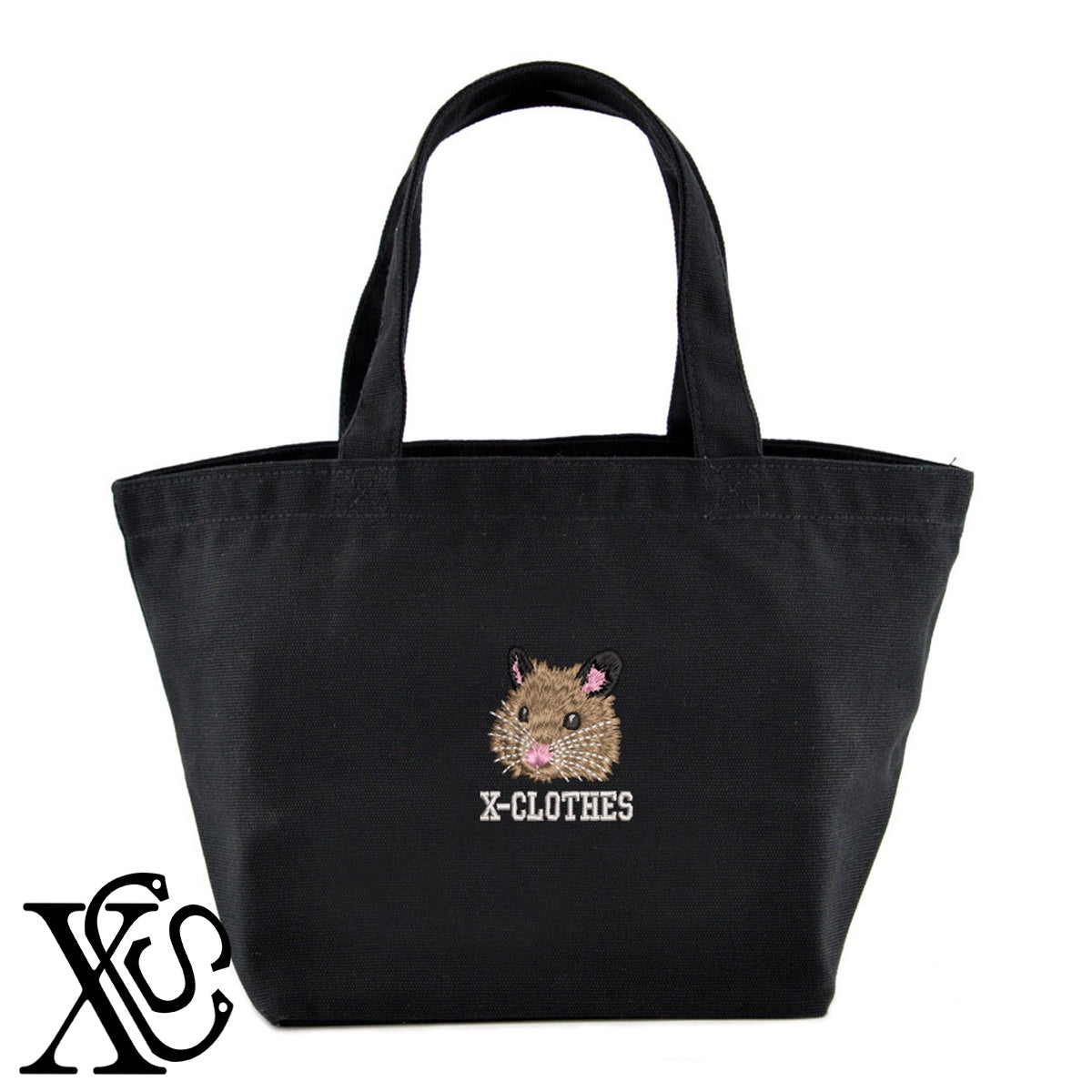キンクマハムスター5柄 刺繍 キャンバス生地 ランチ ミニ トートバッグ レディース メンズ【X-CLOTHES】オリジナル グッズ 刺繍 ワンポイント 雑貨【b Black Camel】【g Natural Gray】 【6動物鳥魚-小動物】
