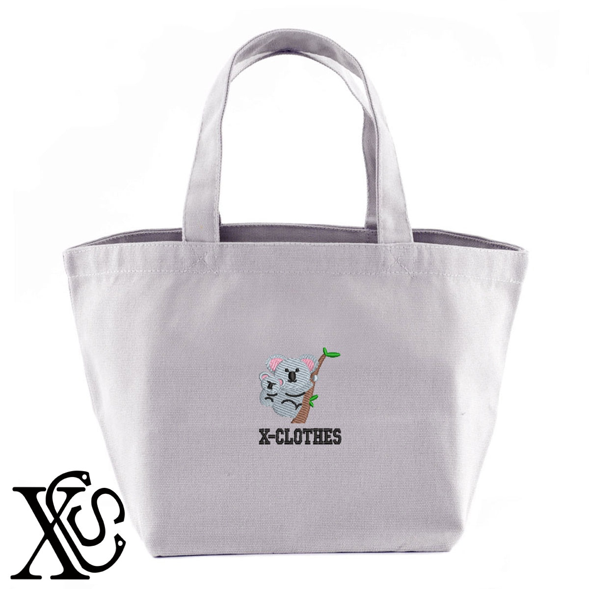 コアラ2柄 刺繍 キャンバス生地 ランチ ミニ トートバッグ レディース メンズ【X-CLOTHES】オリジナル グッズ 刺繍 ワンポイント 雑貨【b Black Camel】【g Natural Gray】 【6動物鳥魚-小動物】