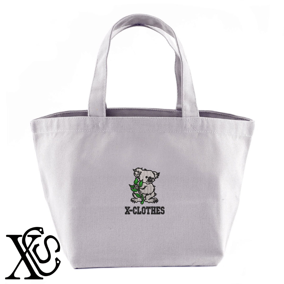 コアラ7柄 刺繍 キャンバス生地 ランチ ミニ トートバッグ レディース メンズ【X-CLOTHES】オリジナル グッズ 刺繍 ワンポイント 雑貨【b Black Camel】【g Natural Gray】 【6動物鳥魚-小動物】