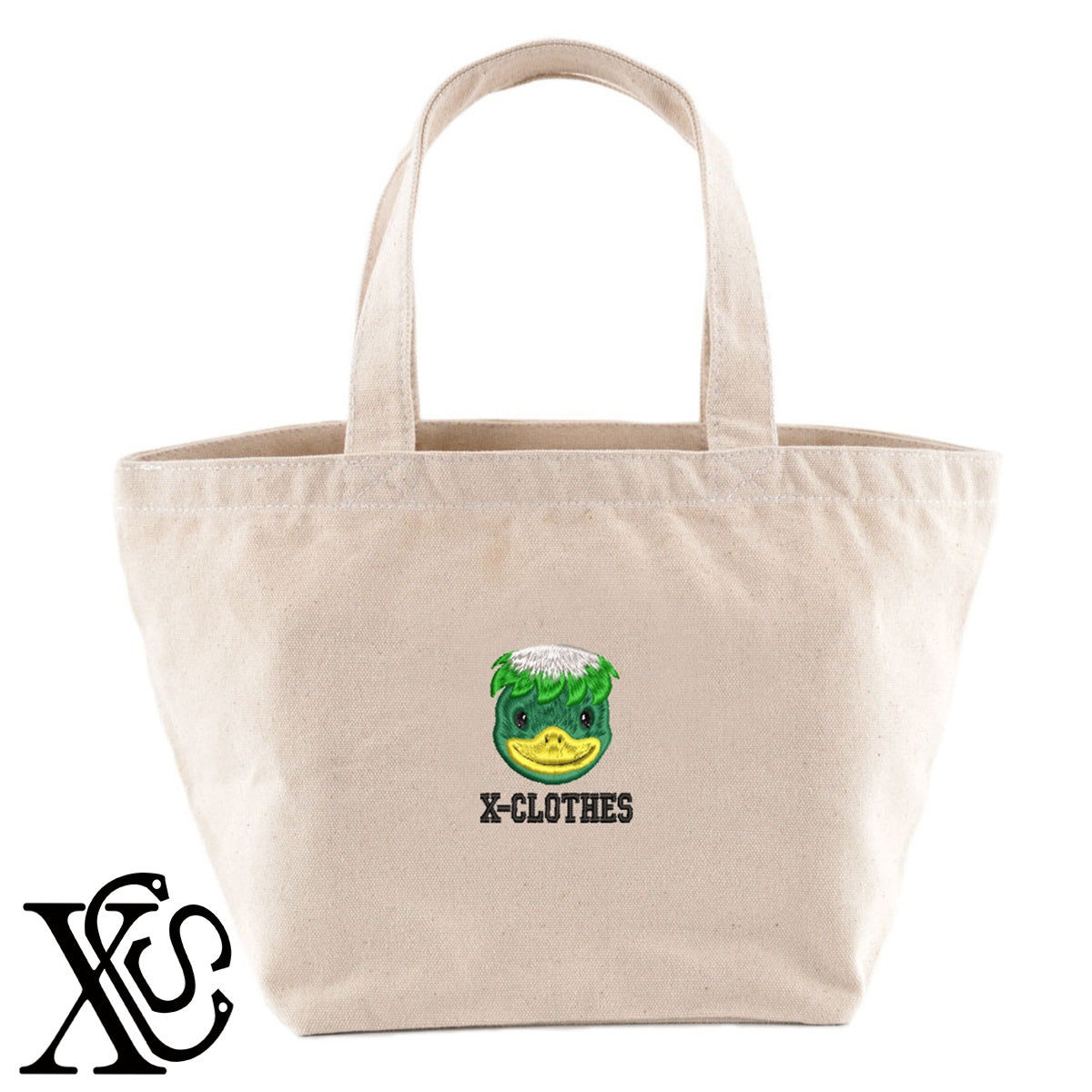 河童3柄 刺繍 キャンバス生地 ランチ ミニ トートバッグ レディース メンズ【X-CLOTHES】オリジナル グッズ 刺繍 ワンポイント 雑貨【b Black Camel】【g Natural Gray】 【6動物鳥魚-小動物】