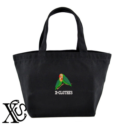 インコ2柄 刺繍 キャンバス生地 ランチ ミニ トートバッグ レディース メンズ【X-CLOTHES】オリジナル グッズ 刺繍 ワンポイント 雑貨【b Black Camel】【g Natural Gray】 【6動物鳥魚-文鳥インコ】