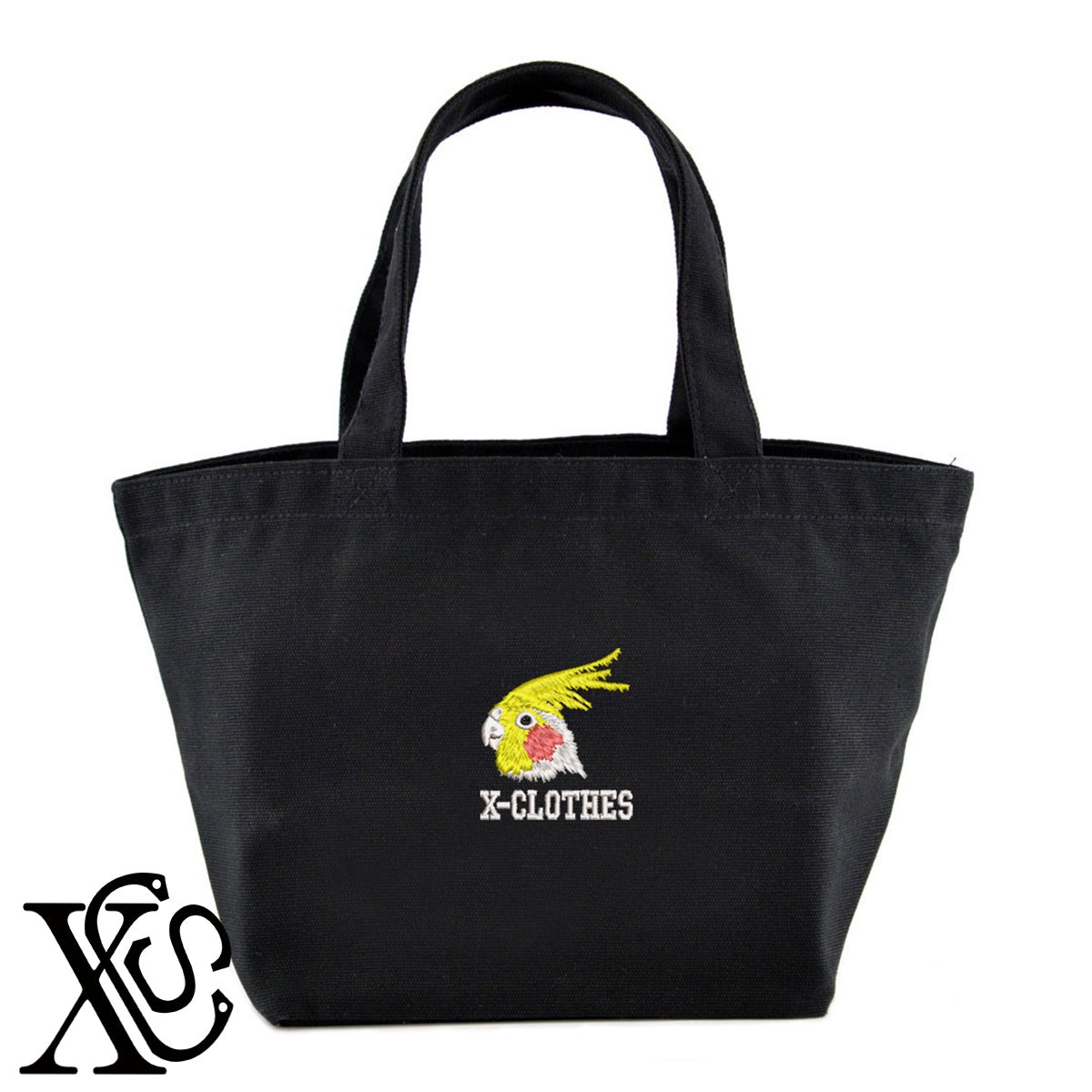 オカメインコ3柄 刺繍 キャンバス生地 ランチ ミニ トートバッグ レディース メンズ【X-CLOTHES】オリジナル グッズ 刺繍 ワンポイント 雑貨【b Black Camel】【g Natural Gray】 【6動物鳥魚-文鳥インコ】
