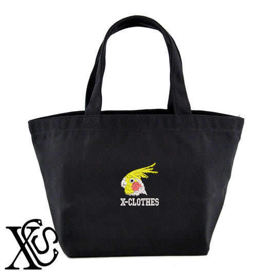 オカメインコ3柄 刺繍 キャンバス生地 ランチ ミニ トートバッグ レディース メンズ【X-CLOTHES】オリジナル グッズ 刺繍 ワンポイント 雑貨【b Black Camel】【g Natural Gray】 【6動物鳥魚-文鳥インコ】