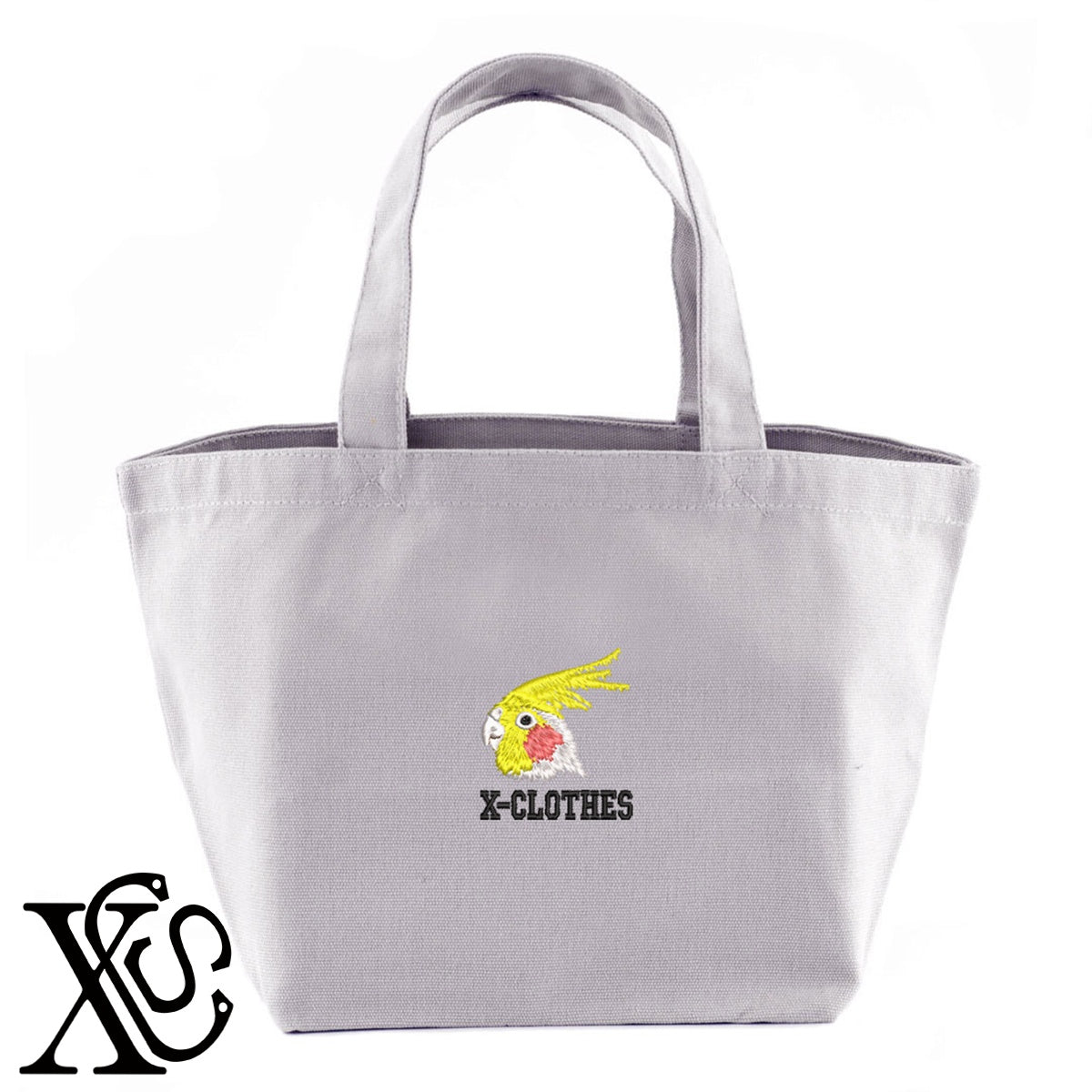 オカメインコ3柄 刺繍 キャンバス生地 ランチ ミニ トートバッグ レディース メンズ【X-CLOTHES】オリジナル グッズ 刺繍 ワンポイント 雑貨【b Black Camel】【g Natural Gray】 【6動物鳥魚-文鳥インコ】
