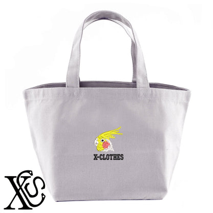 オカメインコ3柄 刺繍 キャンバス生地 ランチ ミニ トートバッグ レディース メンズ【X-CLOTHES】オリジナル グッズ 刺繍 ワンポイント 雑貨【b Black Camel】【g Natural Gray】 【6動物鳥魚-文鳥インコ】