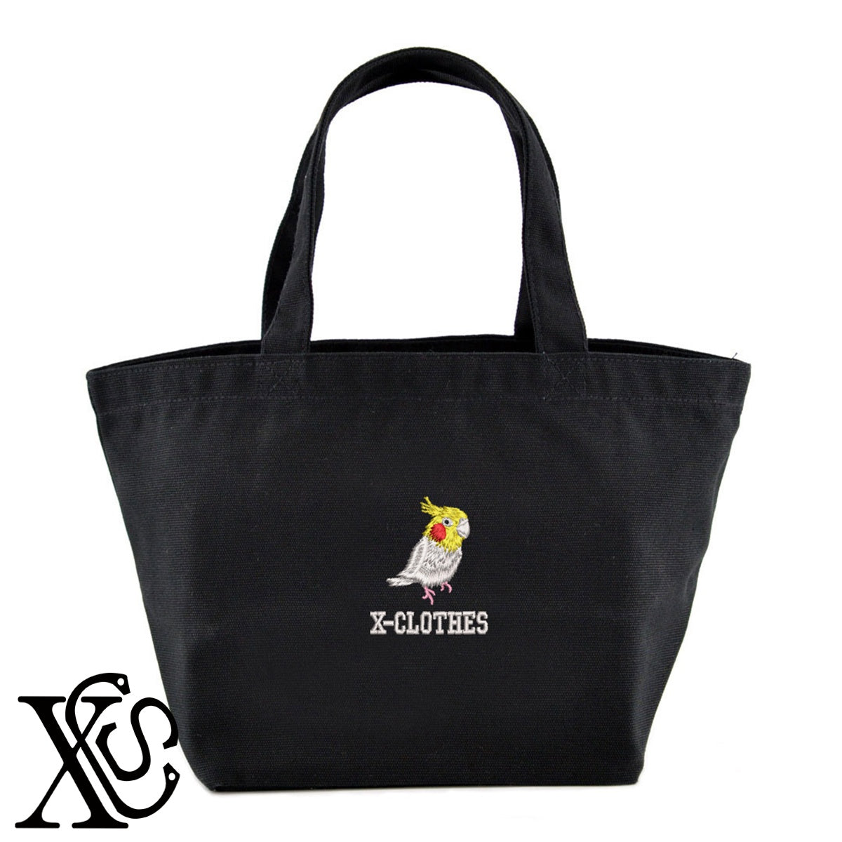 オカメインコ6柄 刺繍 キャンバス生地 ランチ ミニ トートバッグ レディース メンズ【X-CLOTHES】オリジナル グッズ 刺繍 ワンポイント 雑貨【b Black Camel】【g Natural Gray】 【6動物鳥魚-文鳥インコ】