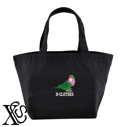 コザクラインコ2柄 刺繍 キャンバス生地 ランチ ミニ トートバッグ レディース メンズ【X-CLOTHES】オリジナル グッズ 刺繍 ワンポイント 雑貨【b Black Camel】【g Natural Gray】 【6動物鳥魚-文鳥インコ】