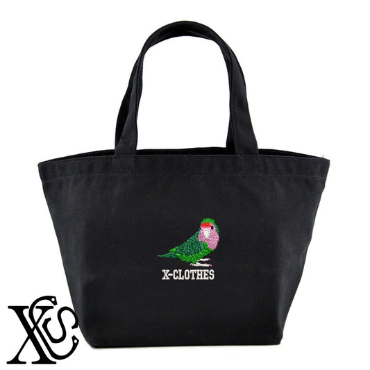 コザクラインコ2柄 刺繍 キャンバス生地 ランチ ミニ トートバッグ レディース メンズ【X-CLOTHES】オリジナル グッズ 刺繍 ワンポイント 雑貨【b Black Camel】【g Natural Gray】 【6動物鳥魚-文鳥インコ】