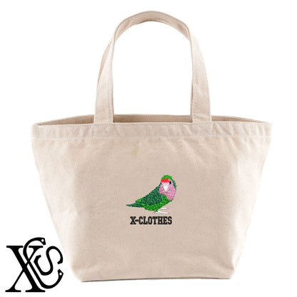 コザクラインコ2柄 刺繍 キャンバス生地 ランチ ミニ トートバッグ レディース メンズ【X-CLOTHES】オリジナル グッズ 刺繍 ワンポイント 雑貨【b Black Camel】【g Natural Gray】 【6動物鳥魚-文鳥インコ】