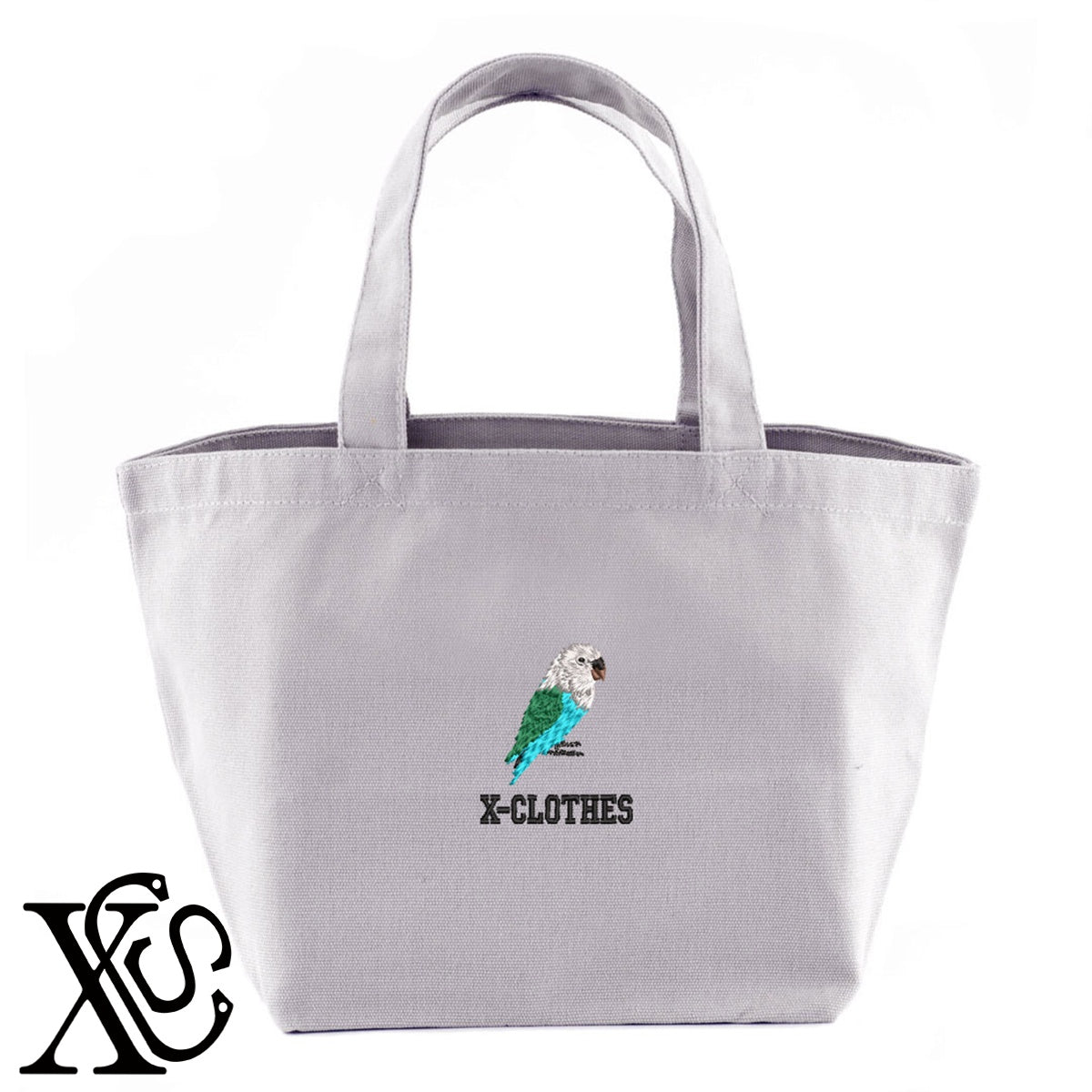 コザクラインコ4柄 刺繍 キャンバス生地 ランチ ミニ トートバッグ レディース メンズ【X-CLOTHES】オリジナル グッズ 刺繍 ワンポイント 雑貨【b Black Camel】【g Natural Gray】 【6動物鳥魚-文鳥インコ】