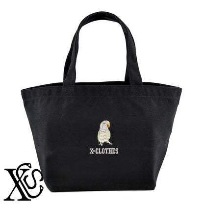 コザクラインコ5柄 刺繍 キャンバス生地 ランチ ミニ トートバッグ レディース メンズ【X-CLOTHES】オリジナル グッズ 刺繍 ワンポイント 雑貨【b Black Camel】【g Natural Gray】 【6動物鳥魚-文鳥インコ】