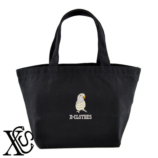 コザクラインコ5柄 刺繍 キャンバス生地 ランチ ミニ トートバッグ レディース メンズ【X-CLOTHES】オリジナル グッズ 刺繍 ワンポイント 雑貨【b Black Camel】【g Natural Gray】 【6動物鳥魚-文鳥インコ】