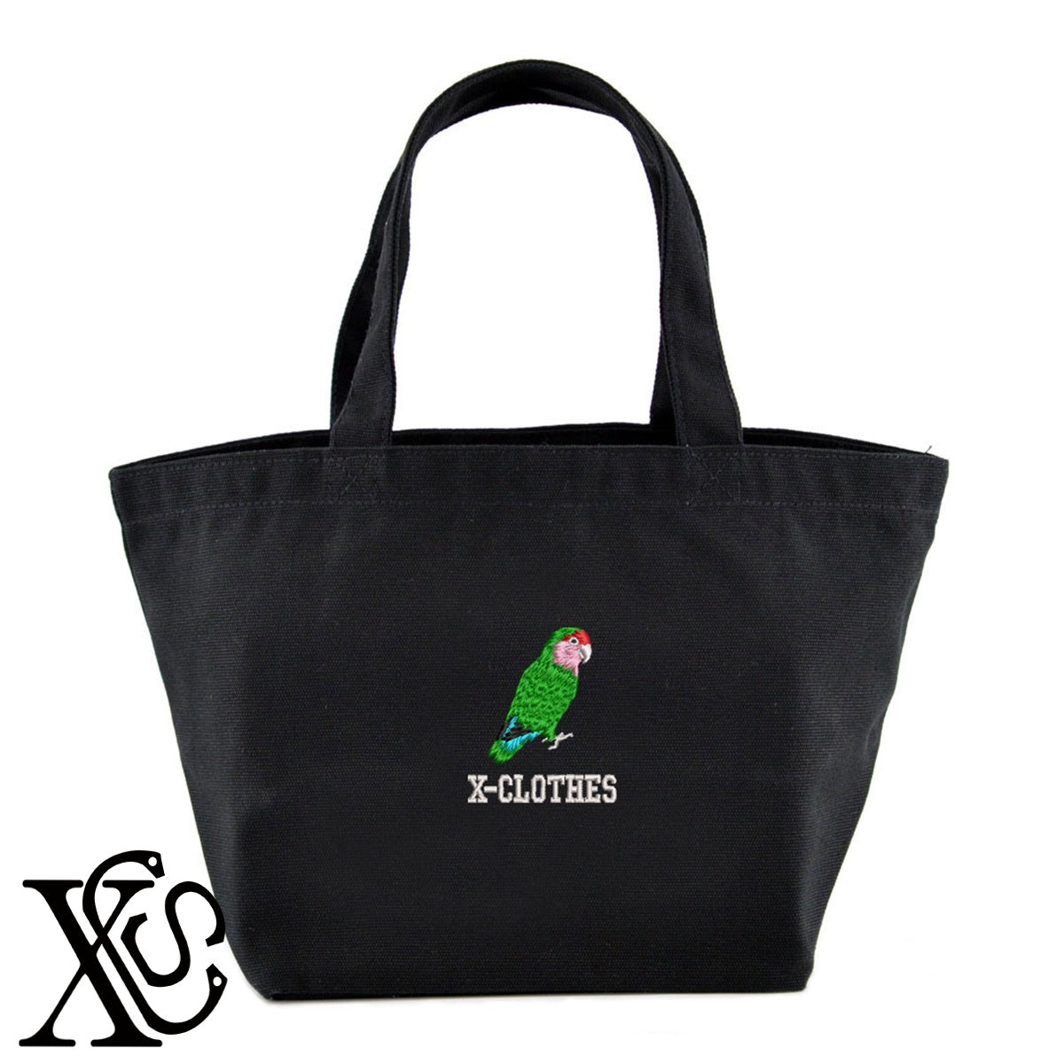 コザクラインコ6柄 刺繍 キャンバス生地 ランチ ミニ トートバッグ レディース メンズ【X-CLOTHES】オリジナル グッズ 刺繍 ワンポイント 雑貨【b Black Camel】【g Natural Gray】 【6動物鳥魚-文鳥インコ】