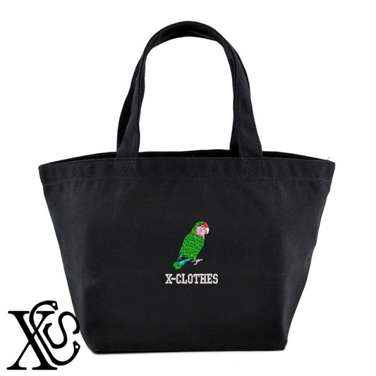 コザクラインコ6柄 刺繍 キャンバス生地 ランチ ミニ トートバッグ レディース メンズ【X-CLOTHES】オリジナル グッズ 刺繍 ワンポイント 雑貨【b Black Camel】【g Natural Gray】 【6動物鳥魚-文鳥インコ】