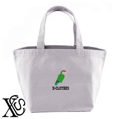 コザクラインコ6柄 刺繍 キャンバス生地 ランチ ミニ トートバッグ レディース メンズ【X-CLOTHES】オリジナル グッズ 刺繍 ワンポイント 雑貨【b Black Camel】【g Natural Gray】 【6動物鳥魚-文鳥インコ】