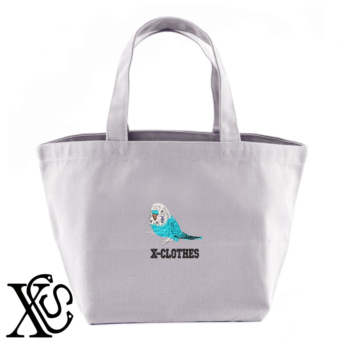 セキセイインコ10柄 刺繍 キャンバス生地 ランチ ミニ トートバッグ レディース メンズ【X-CLOTHES】オリジナル グッズ 刺繍 ワンポイント 雑貨【b Black Camel】【g Natural Gray】 【6動物鳥魚-文鳥インコ】