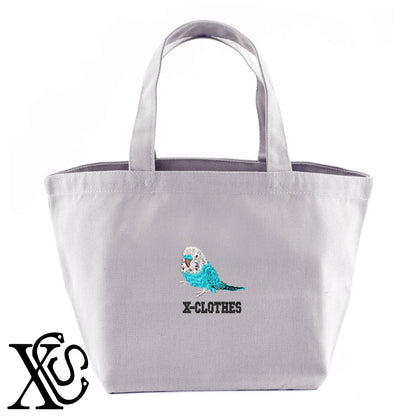 セキセイインコ10柄 刺繍 キャンバス生地 ランチ ミニ トートバッグ レディース メンズ【X-CLOTHES】オリジナル グッズ 刺繍 ワンポイント 雑貨【b Black Camel】【g Natural Gray】 【6動物鳥魚-文鳥インコ】