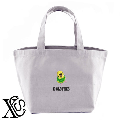 セキセイインコ11柄 刺繍 キャンバス生地 ランチ ミニ トートバッグ レディース メンズ【X-CLOTHES】オリジナル グッズ 刺繍 ワンポイント 雑貨【b Black Camel】【g Natural Gray】 【6動物鳥魚-文鳥インコ】