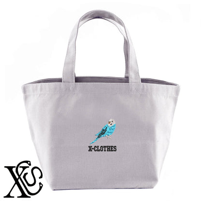 セキセイインコ2柄 刺繍 キャンバス生地 ランチ ミニ トートバッグ レディース メンズ【X-CLOTHES】オリジナル グッズ 刺繍 ワンポイント 雑貨【b Black Camel】【g Natural Gray】 【6動物鳥魚-文鳥インコ】