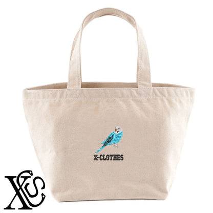セキセイインコ2柄 刺繍 キャンバス生地 ランチ ミニ トートバッグ レディース メンズ【X-CLOTHES】オリジナル グッズ 刺繍 ワンポイント 雑貨【b Black Camel】【g Natural Gray】 【6動物鳥魚-文鳥インコ】