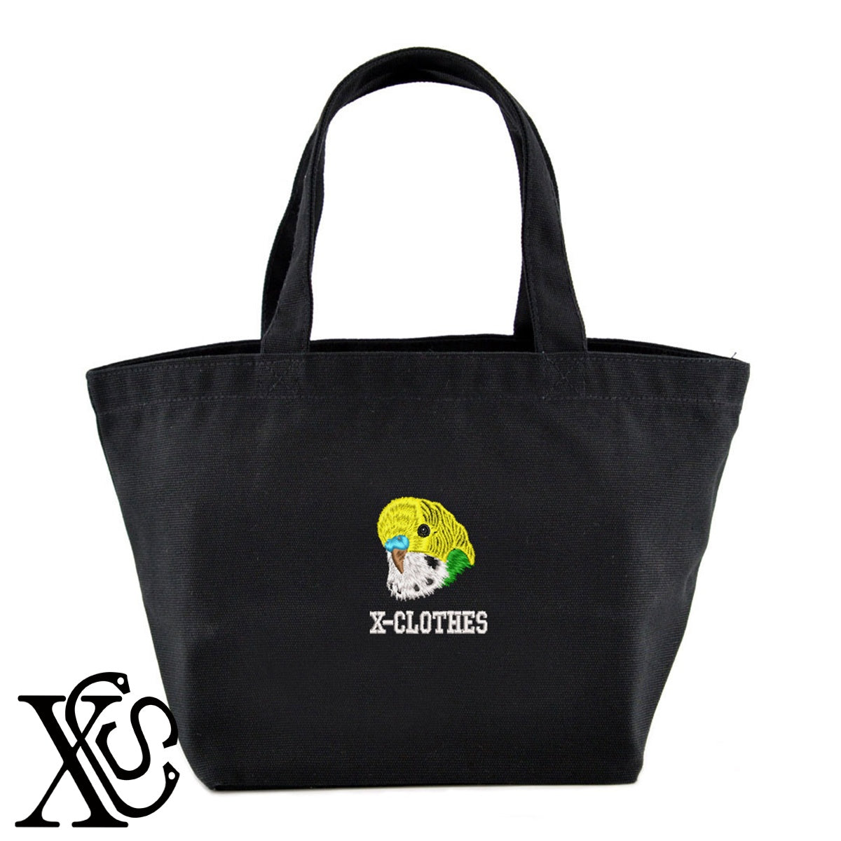 セキセイインコ4柄 刺繍 キャンバス生地 ランチ ミニ トートバッグ レディース メンズ【X-CLOTHES】オリジナル グッズ 刺繍 ワンポイント 雑貨【b Black Camel】【g Natural Gray】 【6動物鳥魚-文鳥インコ】