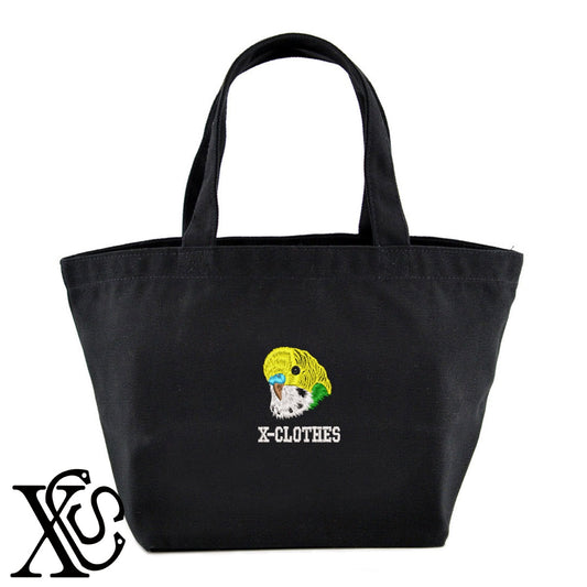 セキセイインコ4柄 刺繍 キャンバス生地 ランチ ミニ トートバッグ レディース メンズ【X-CLOTHES】オリジナル グッズ 刺繍 ワンポイント 雑貨【b Black Camel】【g Natural Gray】 【6動物鳥魚-文鳥インコ】