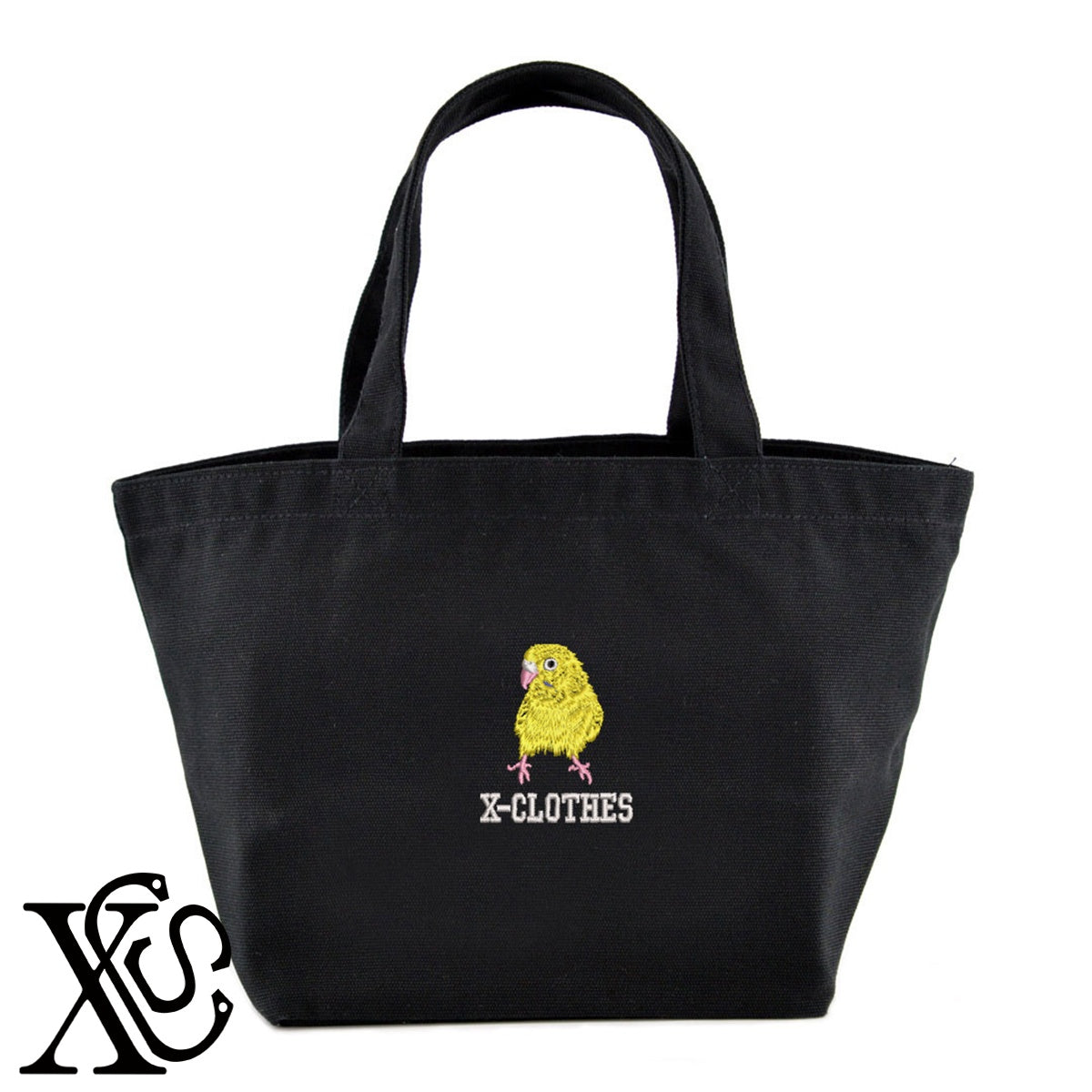 セキセイインコ5柄 刺繍 キャンバス生地 ランチ ミニ トートバッグ レディース メンズ【X-CLOTHES】オリジナル グッズ 刺繍 ワンポイント 雑貨【b Black Camel】【g Natural Gray】 【6動物鳥魚-文鳥インコ】