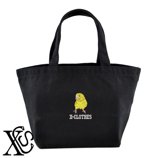 セキセイインコ5柄 刺繍 キャンバス生地 ランチ ミニ トートバッグ レディース メンズ【X-CLOTHES】オリジナル グッズ 刺繍 ワンポイント 雑貨【b Black Camel】【g Natural Gray】 【6動物鳥魚-文鳥インコ】