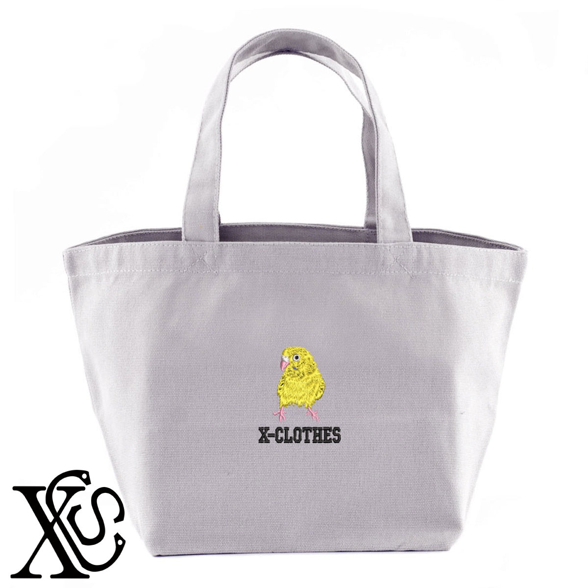 セキセイインコ5柄 刺繍 キャンバス生地 ランチ ミニ トートバッグ レディース メンズ【X-CLOTHES】オリジナル グッズ 刺繍 ワンポイント 雑貨【b Black Camel】【g Natural Gray】 【6動物鳥魚-文鳥インコ】