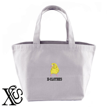 セキセイインコ5柄 刺繍 キャンバス生地 ランチ ミニ トートバッグ レディース メンズ【X-CLOTHES】オリジナル グッズ 刺繍 ワンポイント 雑貨【b Black Camel】【g Natural Gray】 【6動物鳥魚-文鳥インコ】
