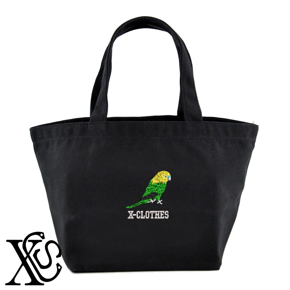 セキセイインコ6柄 刺繍 キャンバス生地 ランチ ミニ トートバッグ レディース メンズ【X-CLOTHES】オリジナル グッズ 刺繍 ワンポイント 雑貨【b Black Camel】【g Natural Gray】 【6動物鳥魚-文鳥インコ】
