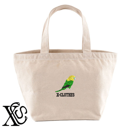 セキセイインコ6柄 刺繍 キャンバス生地 ランチ ミニ トートバッグ レディース メンズ【X-CLOTHES】オリジナル グッズ 刺繍 ワンポイント 雑貨【b Black Camel】【g Natural Gray】 【6動物鳥魚-文鳥インコ】
