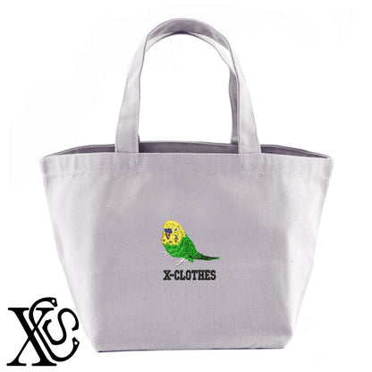 セキセイインコ7柄 刺繍 キャンバス生地 ランチ ミニ トートバッグ レディース メンズ【X-CLOTHES】オリジナル グッズ 刺繍 ワンポイント 雑貨【b Black Camel】【g Natural Gray】 【6動物鳥魚-文鳥インコ】
