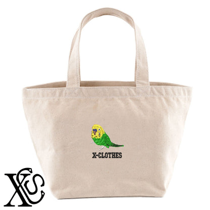 セキセイインコ7柄 刺繍 キャンバス生地 ランチ ミニ トートバッグ レディース メンズ【X-CLOTHES】オリジナル グッズ 刺繍 ワンポイント 雑貨【b Black Camel】【g Natural Gray】 【6動物鳥魚-文鳥インコ】
