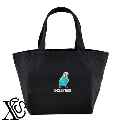 セキセイインコ8柄 刺繍 キャンバス生地 ランチ ミニ トートバッグ レディース メンズ【X-CLOTHES】オリジナル グッズ 刺繍 ワンポイント 雑貨【b Black Camel】【g Natural Gray】 【6動物鳥魚-文鳥インコ】