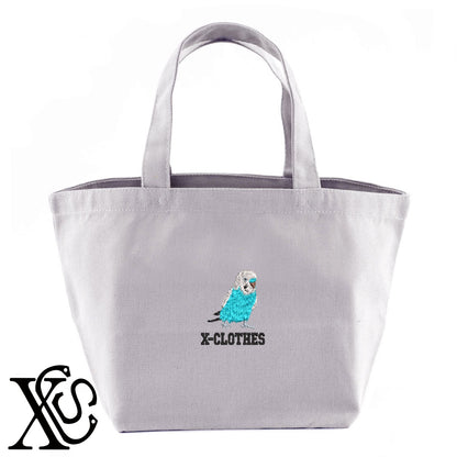 セキセイインコ8柄 刺繍 キャンバス生地 ランチ ミニ トートバッグ レディース メンズ【X-CLOTHES】オリジナル グッズ 刺繍 ワンポイント 雑貨【b Black Camel】【g Natural Gray】 【6動物鳥魚-文鳥インコ】