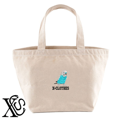 セキセイインコ8柄 刺繍 キャンバス生地 ランチ ミニ トートバッグ レディース メンズ【X-CLOTHES】オリジナル グッズ 刺繍 ワンポイント 雑貨【b Black Camel】【g Natural Gray】 【6動物鳥魚-文鳥インコ】