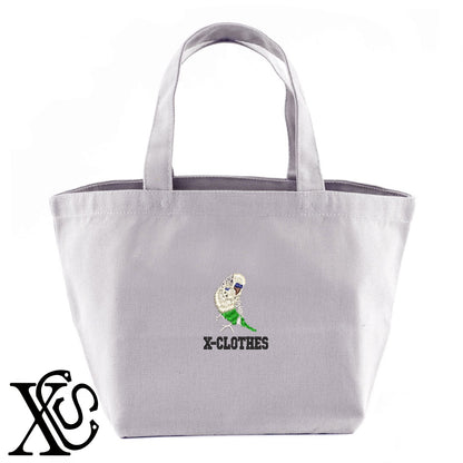セキセイインコ9柄 刺繍 キャンバス生地 ランチ ミニ トートバッグ レディース メンズ【X-CLOTHES】オリジナル グッズ 刺繍 ワンポイント 雑貨【b Black Camel】【g Natural Gray】 【6動物鳥魚-文鳥インコ】