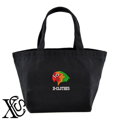 ボタンインコ2柄 刺繍 キャンバス生地 ランチ ミニ トートバッグ レディース メンズ【X-CLOTHES】オリジナル グッズ 刺繍 ワンポイント 雑貨【b Black Camel】【g Natural Gray】 【6動物鳥魚-文鳥インコ】