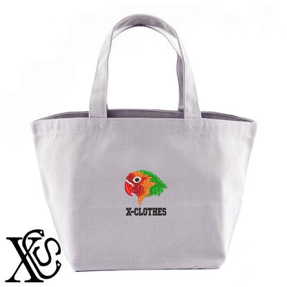 ボタンインコ2柄 刺繍 キャンバス生地 ランチ ミニ トートバッグ レディース メンズ【X-CLOTHES】オリジナル グッズ 刺繍 ワンポイント 雑貨【b Black Camel】【g Natural Gray】 【6動物鳥魚-文鳥インコ】