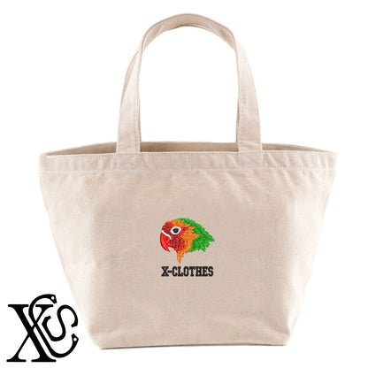 ボタンインコ2柄 刺繍 キャンバス生地 ランチ ミニ トートバッグ レディース メンズ【X-CLOTHES】オリジナル グッズ 刺繍 ワンポイント 雑貨【b Black Camel】【g Natural Gray】 【6動物鳥魚-文鳥インコ】