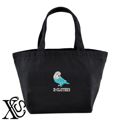 ボタンインコ3柄 刺繍 キャンバス生地 ランチ ミニ トートバッグ レディース メンズ【X-CLOTHES】オリジナル グッズ 刺繍 ワンポイント 雑貨【b Black Camel】【g Natural Gray】 【6動物鳥魚-文鳥インコ】