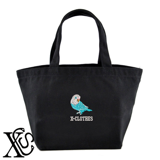 ボタンインコ3柄 刺繍 キャンバス生地 ランチ ミニ トートバッグ レディース メンズ【X-CLOTHES】オリジナル グッズ 刺繍 ワンポイント 雑貨【b Black Camel】【g Natural Gray】 【6動物鳥魚-文鳥インコ】