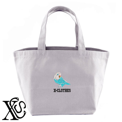 ボタンインコ3柄 刺繍 キャンバス生地 ランチ ミニ トートバッグ レディース メンズ【X-CLOTHES】オリジナル グッズ 刺繍 ワンポイント 雑貨【b Black Camel】【g Natural Gray】 【6動物鳥魚-文鳥インコ】