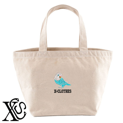 ボタンインコ3柄 刺繍 キャンバス生地 ランチ ミニ トートバッグ レディース メンズ【X-CLOTHES】オリジナル グッズ 刺繍 ワンポイント 雑貨【b Black Camel】【g Natural Gray】 【6動物鳥魚-文鳥インコ】